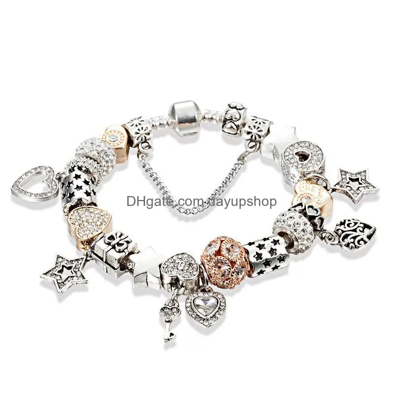 wholecharm beaded bracelet for jewelry silver plated diy peach heart pendant bracelet with box valentine039s day gift9042668