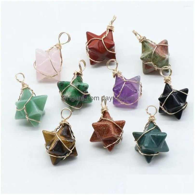 pendant necklaces 8pcs rose quartz merkaba star pendants for making jewelry necklace stone dangle charms healing chakra crystal