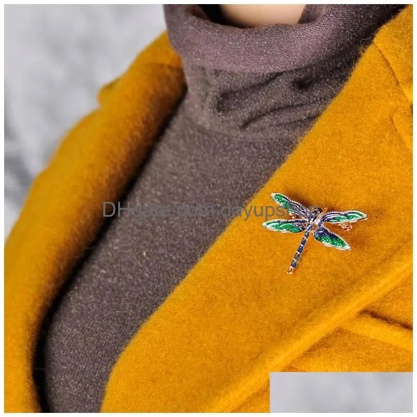 pins, brooches oi arrival green enamel dragonfly zinc alloy insect brooch pins for women kids coat clothes accessories jewelry