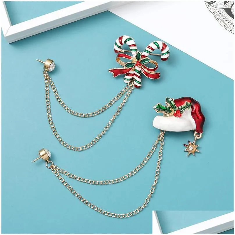 pins, brooches qihe jewelry merry christmas cute chain enamel pins bells candy snowman badges fashion pin gifts for friends wholesale