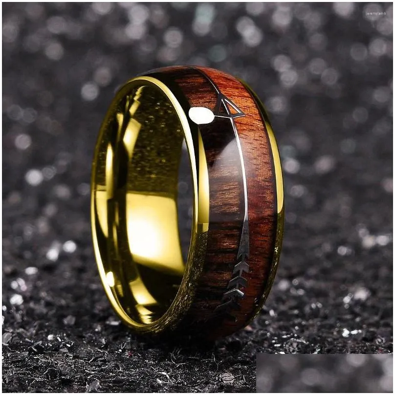 wedding rings classic 8mm titanium stainless steel for men women 4 colors koa wood inlay arrow engagement jewelry gifts