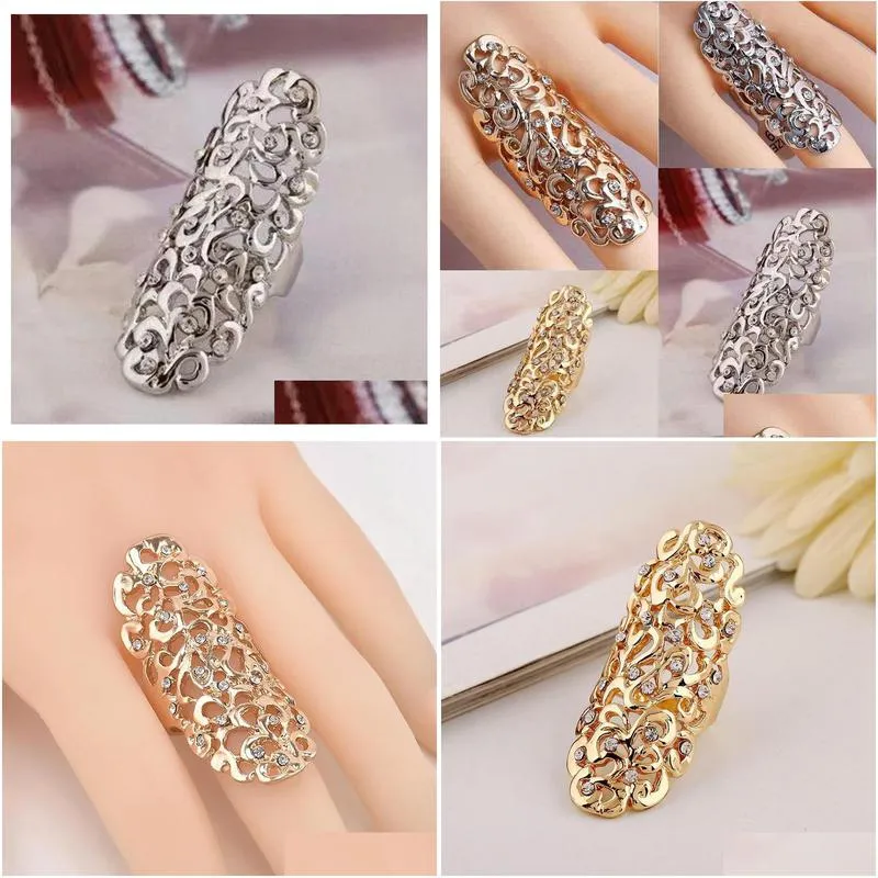 cluster rings women`s ring hollow out floral carving gothic punk joint armor knuckle full finger jewelry for women 2022