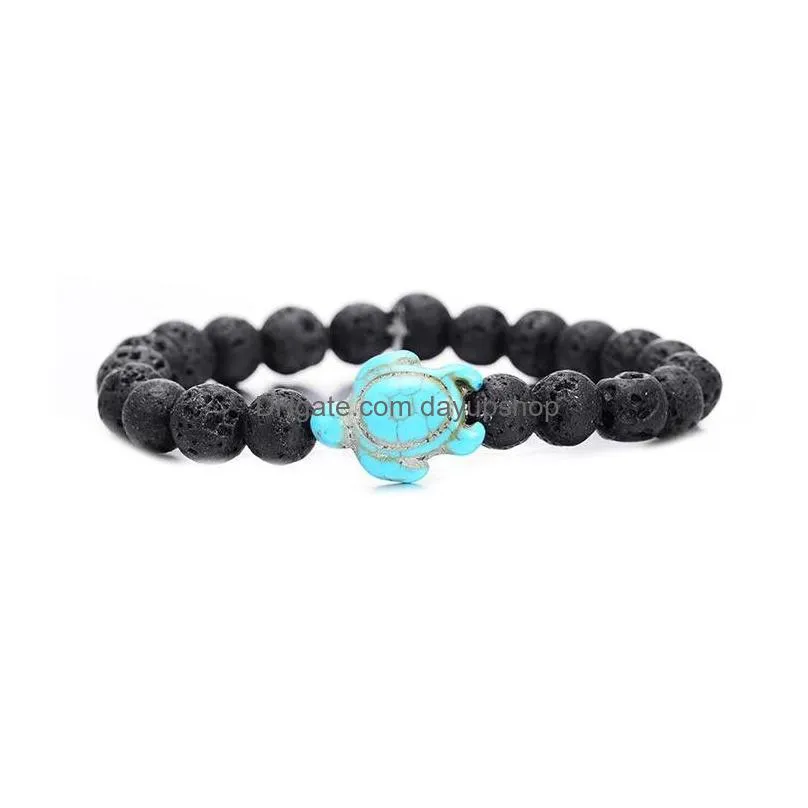 summer style sea turtle beads bracelets for women men classic 8mm turquoise lava stone elastic friendship bracelet beach