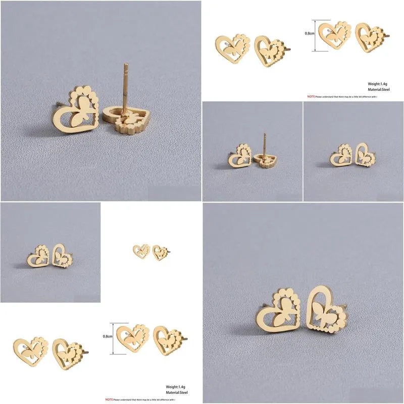 simple butterfly smooth mini small animal heart stud earring for women cartilage tragus piercing tiny