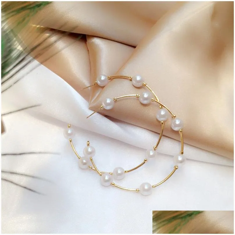 new boho white imitation pearl round circle dangle earrings women gold color big hoop earring korean jewelry brincos statement earing