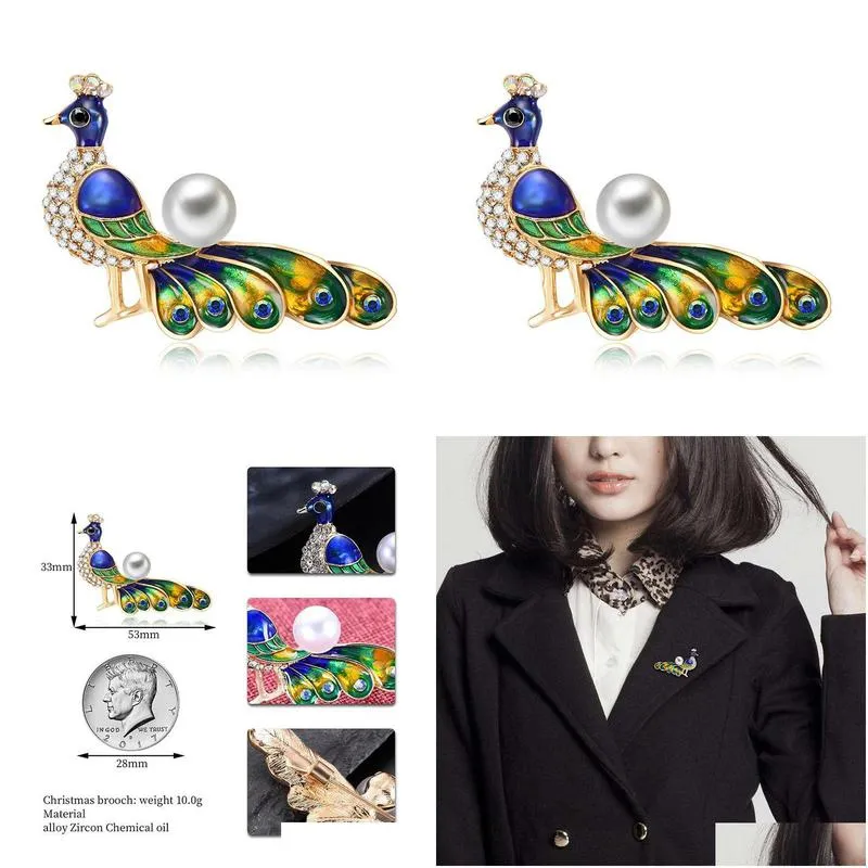 pins, brooches exquisite peacock zircon animal brooch luxurious rhinestone with high quality retro ornaments
