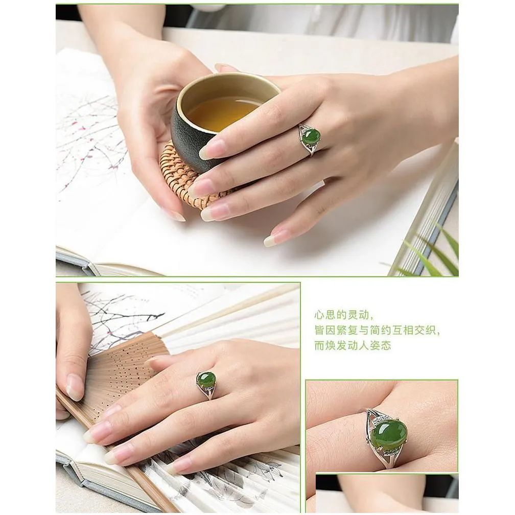 green jade emerald gemstones zircon diamonds rings for women white gold silver jewelry argent bijoux vintage bague party gifts cluster