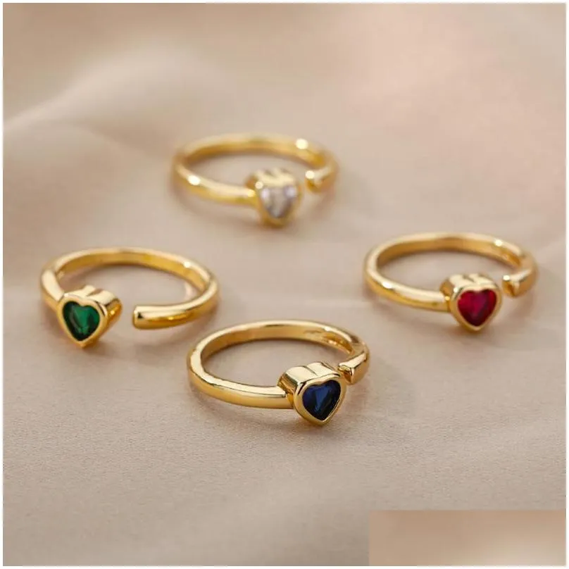 cluster rings aesthetic cute love heart ring women stainless steel gold geometric open adjustable finger jewelry wedding mom girls