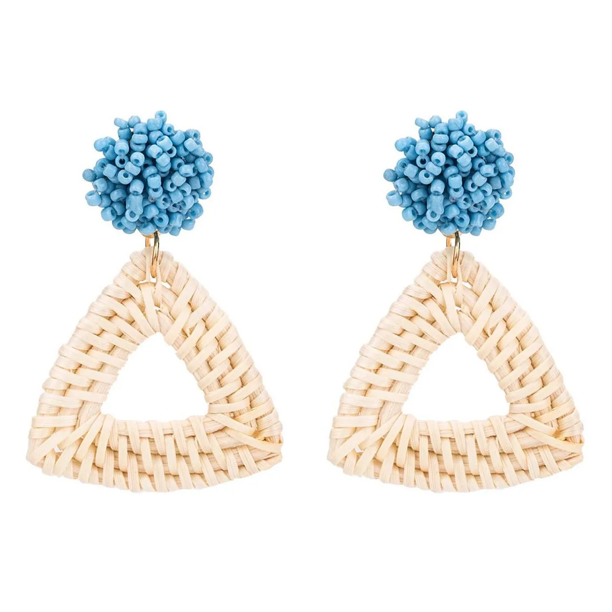 Rattan earrings straw wicker woven pendant earrings triangle ladies girls light handmade ball