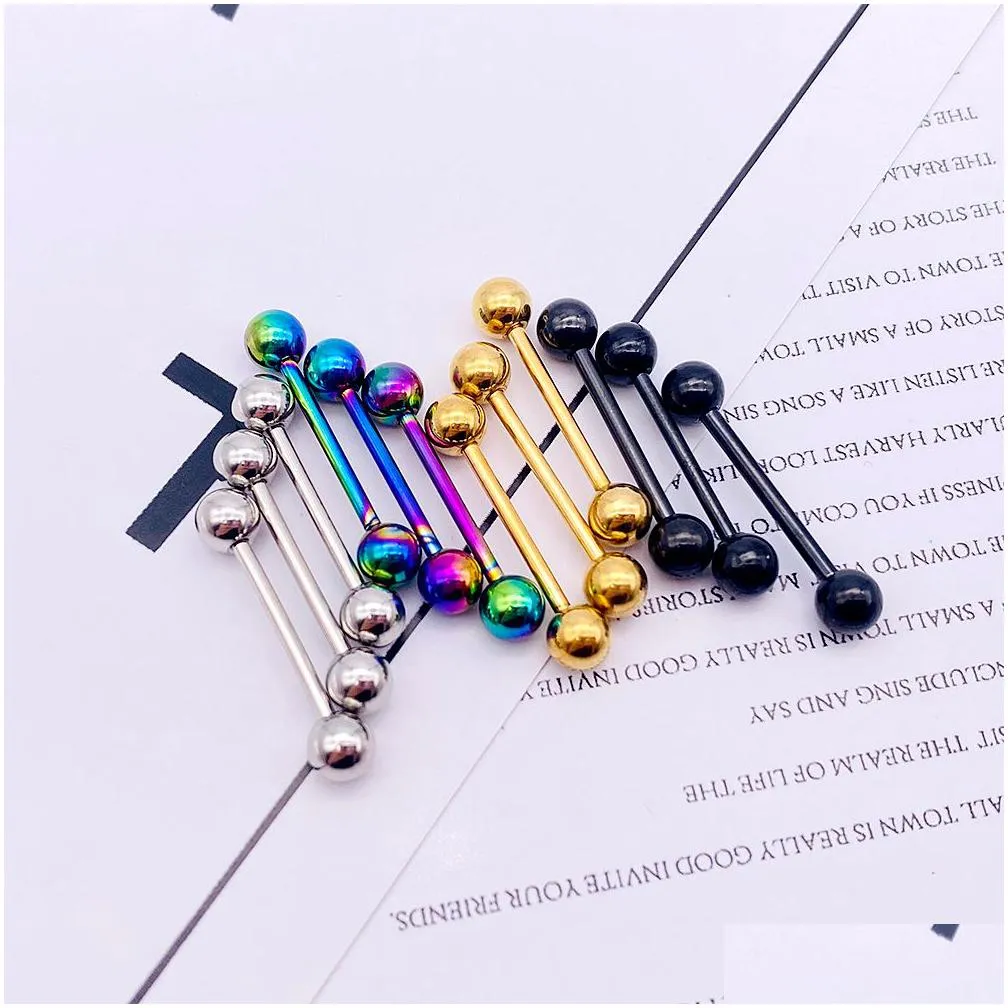 1pc 16mm surgical steel tongue rings nipple straight barbells surgical steel tongue lip stud bar tragus body piercing jewelry