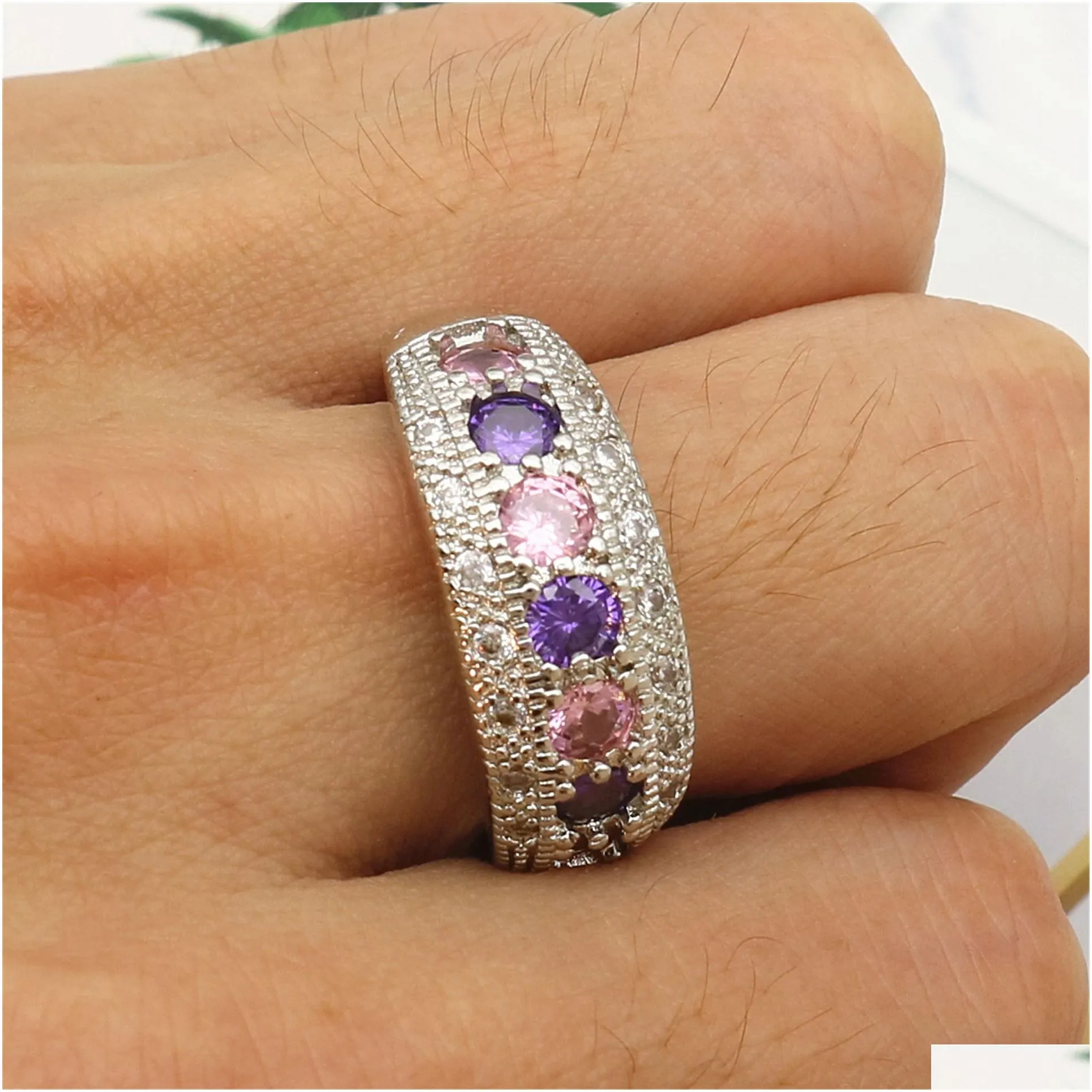 pink crystal engagement ring with silver color aaa cz stone rings for women zircon party jewelry gift anillos mujer