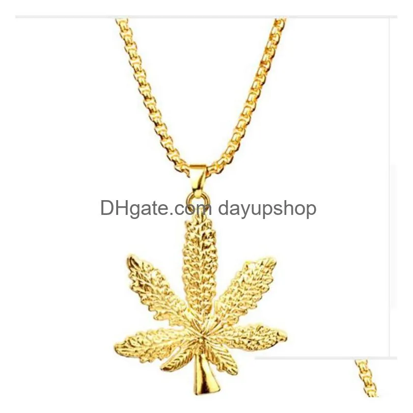 pendant necklaces exaggerated leaf hip hop necklace mens trend maple stainless steel fashion rock jewelry morr22