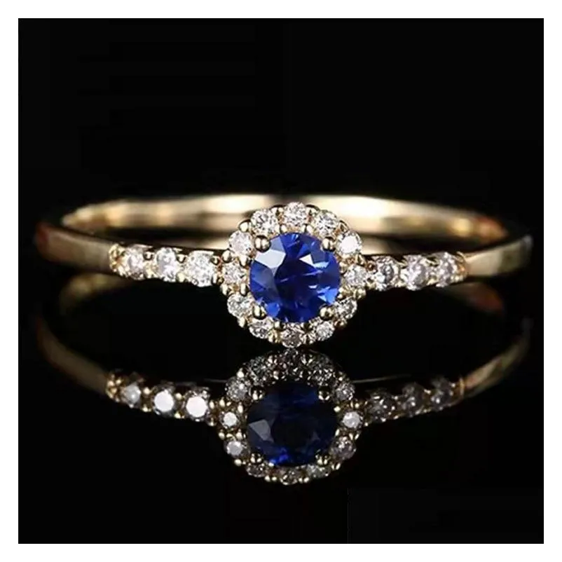 wedding rings royal blue card colored gemstone copper inlaid zircon design adjustable ladies ring party engagement jewelry gift