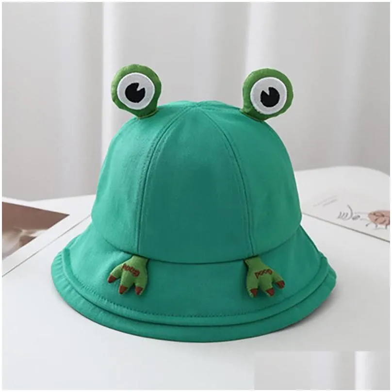 wide brim hats bucket women cartoon little frog double-sided fisherman hat korean style solid climbing outdoor sunscreen hatwide