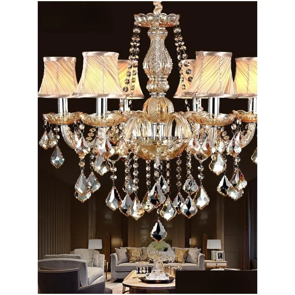 Chandeliers Modern LED Amber Crystal Chandelier Lights For Living Room Light Ceiling Fixture Indoor Pendant Lamp With Lampshade