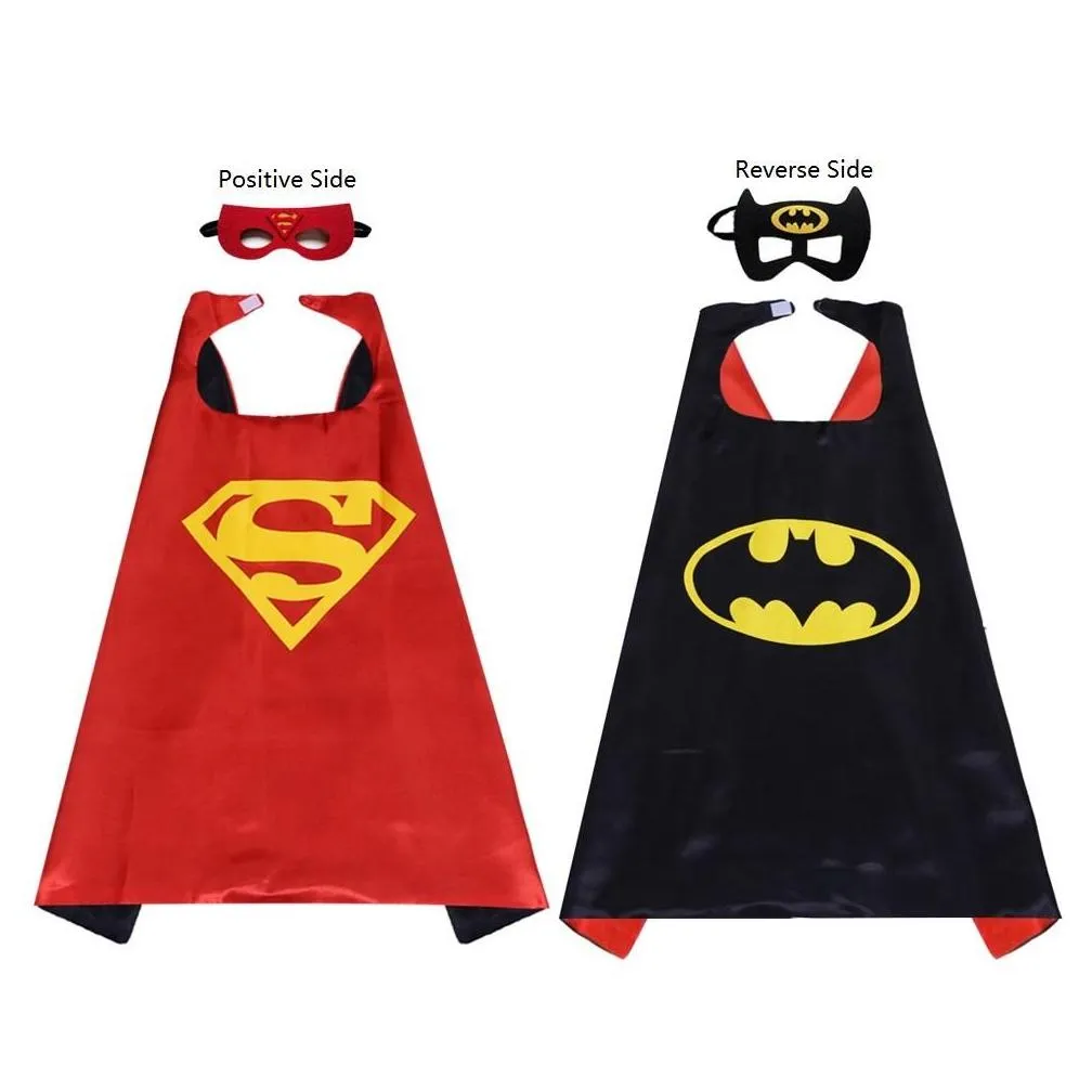 2022 New two-faced role super hero cape Satin costumes child 27 inch cartoon movie cosplay for kids party favors