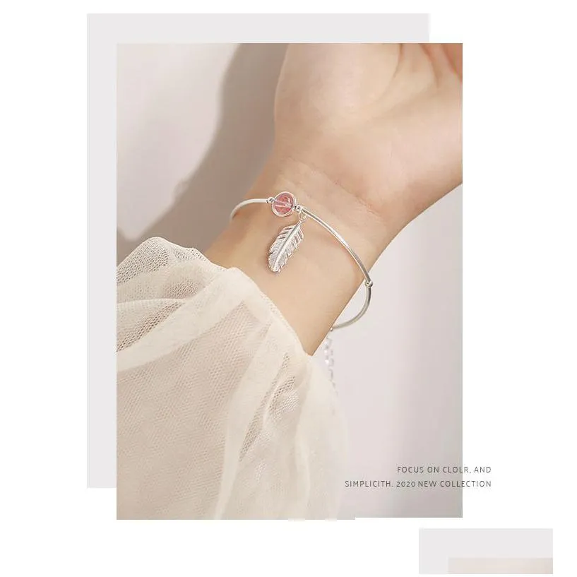literary feather strawberry crystal silver bracelets temperament creative female sweet trendy resizable jewelry