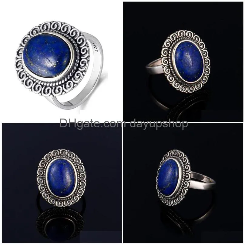 cluster rings oval blue lapis 925 sterling silver ring for women antique jewelry engagement wedding party anniversary gift