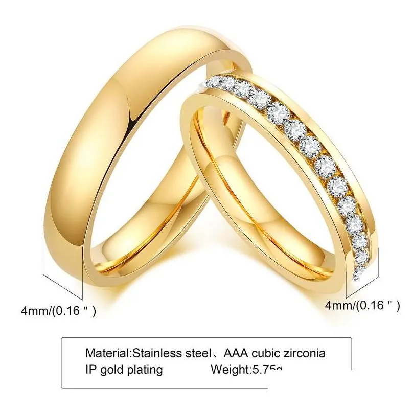 wedding rings fashion small simple cosed couple ring color gold lovers stainless steel round finger jewelry for men women