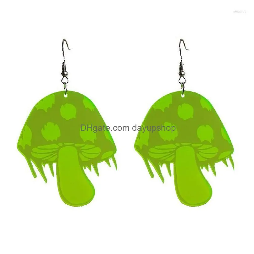 dangle earrings electronica music party neon gree fluorescent pink mushrooms acrylic drop for women cool girl jewelry gift