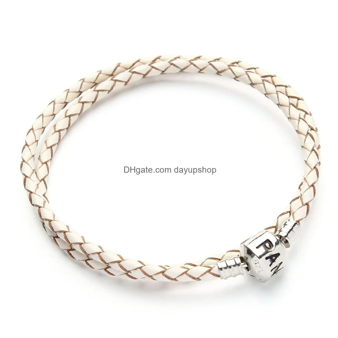 925 sterling silver 2022 new fashion double layer braided leather bracelet men women magnetic clasps charm bracelets pulseras male female