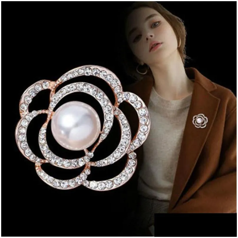 pins, brooches big flower crystal imitation pearl brooch pins sweater corsage for women scarf dress jewelry gifts