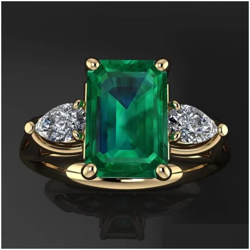 wedding rings style green crystal zircon for women gold color ring fashion jewelry