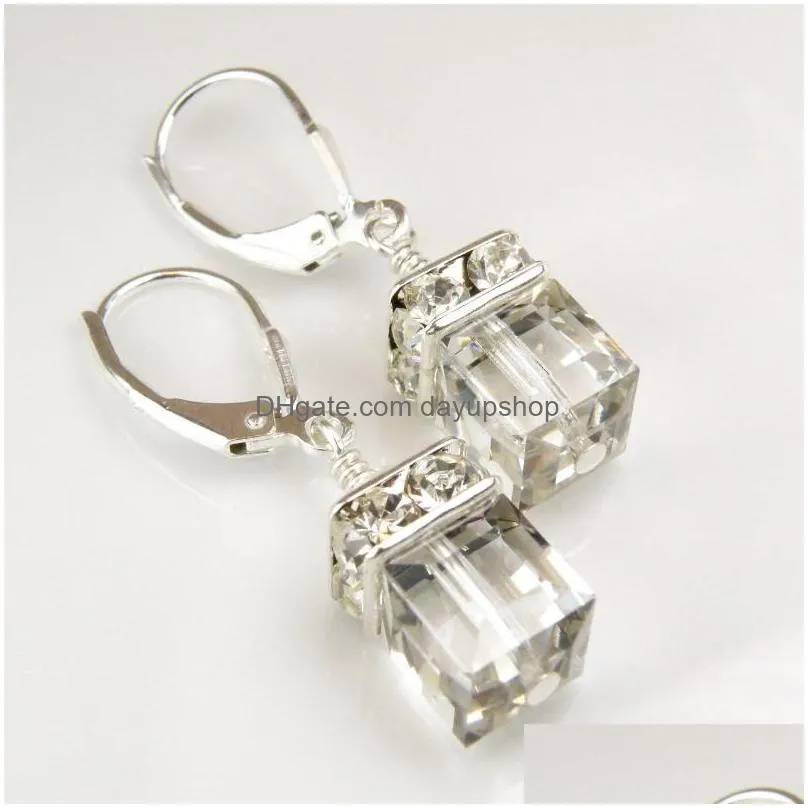 dangle & chandelier classic square zircon color crystal 925 silver drop earrings jewelry ladies luxury attending banquet party