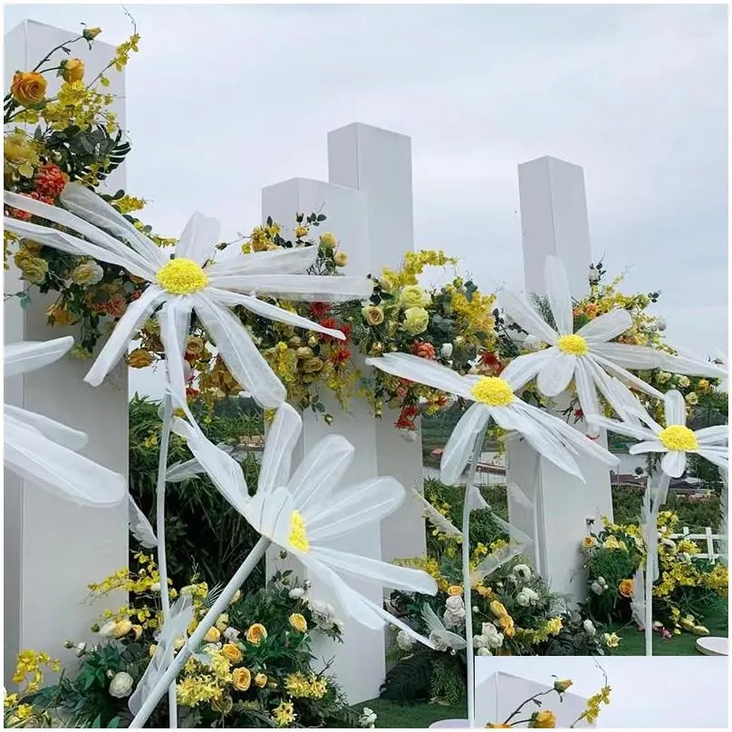 Decorative Flowers Organza Handmade Silk Poppy Big Flower Wedding Road Guide Chrysanthemum DIY Party Window Decoration 50cm/60cm70cm