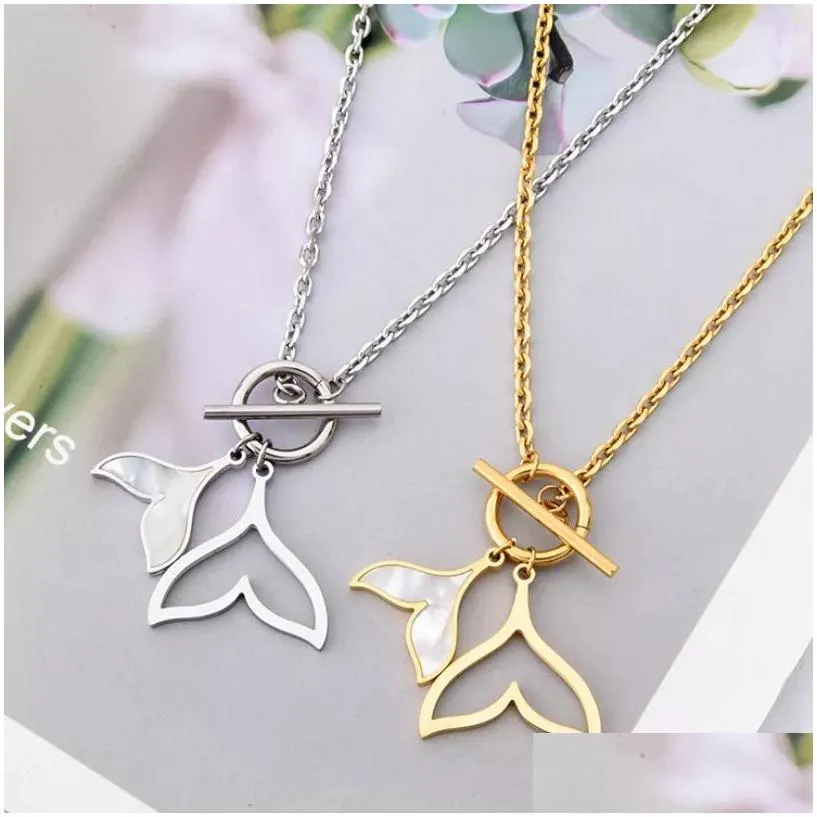 316l stainless steel shell double fish tail pendant charm chain choker ot buckle necklace for women fashion fine jewelry