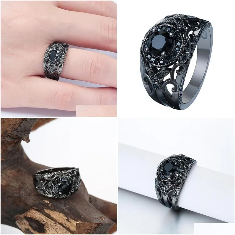 wedding rings hainon love luxury black gold color promise hollow flower women jewelry princess zircon engagement ringwedding