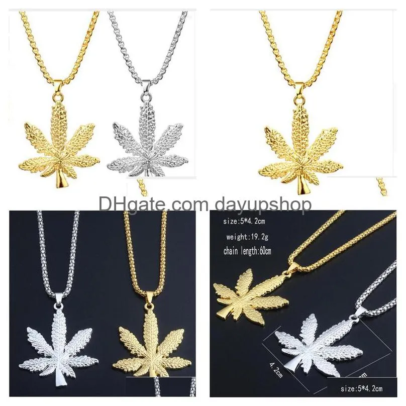 pendant necklaces exaggerated leaf hip hop necklace mens trend maple stainless steel fashion rock jewelry morr22