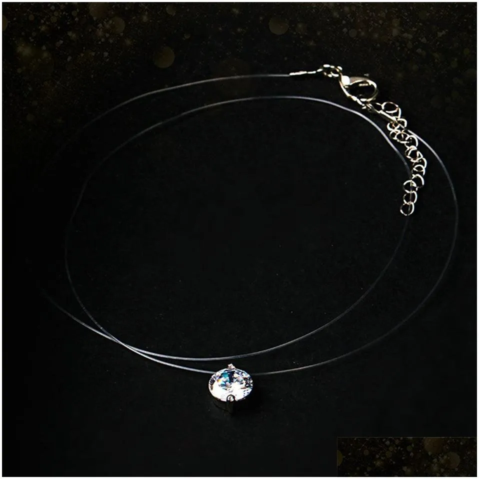 Fashionable Transparent Fishline Necklace for Women with Invisible Diamond Inlaid Zircon Mermaid Tears Collarbone Chain