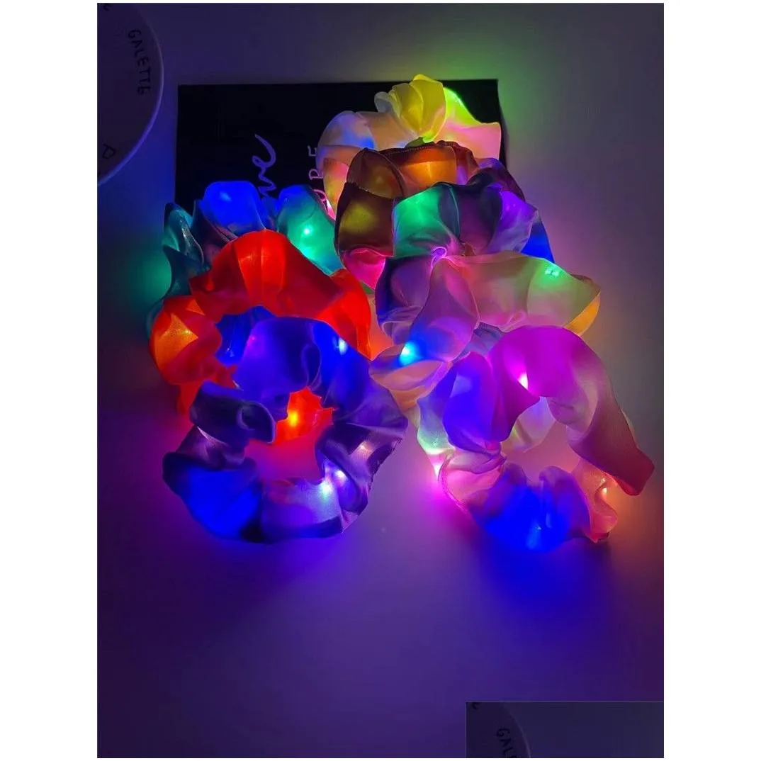 led rave toy led hair scrunchies light up hair scrunchie elastic led light women girls hair bands for halloween christmas party