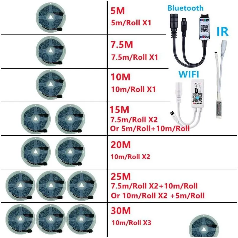 Strips Led Strip Light RGB Flexible Lamp Luces Ribbon Tape Diode DC12V SMD IR Blutooth WIFI Controller Lights