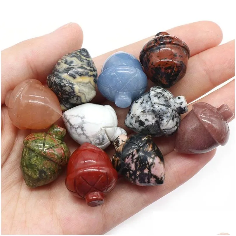 Natural Shape Acorn Gemstone Decorative Hand Carved Healing Moss Agate Hazelnut Stone For Home Decoration Gift