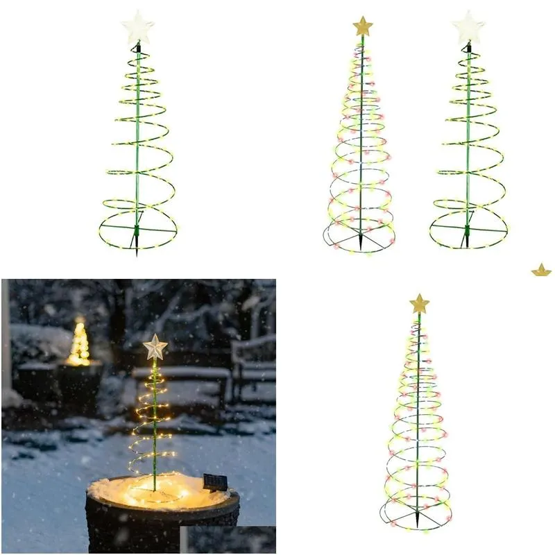 Lawn Lamps 1pc Christmas Tree Lights Solar Powered LED Xmas Flickering String Decoration For Home Year