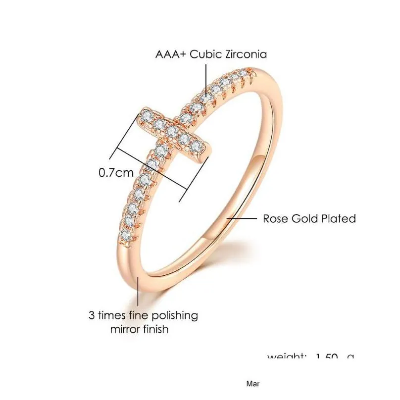 cluster rings cross ring for women korean fashion micro-inlaid zircon dainty rose gold plated crystal finger accessories jewelry r715