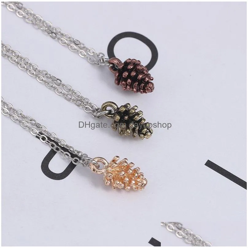 creative tiny acorn oak necklace cute pinecone necklace minimal pine cone necklace small cartoon nature forest necklaces2421110