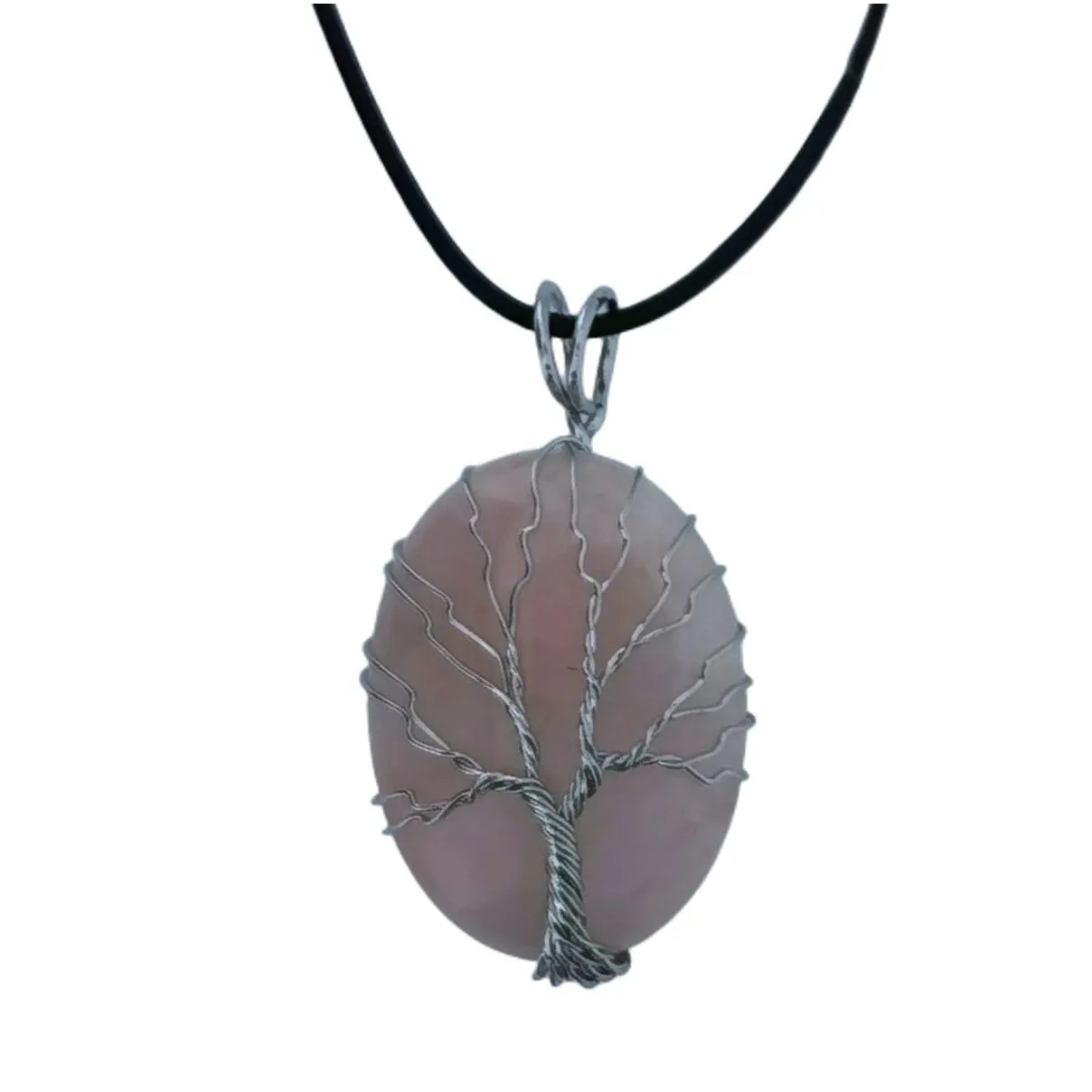 Tree of Life Teardrop Heart Amethyst Opal Pendant Necklace Copper Wire Wrapped Gemstone Healing Chakra Necklace