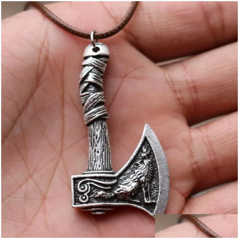 pendant necklaces odin norse  wolf and raven axe amulet witchcraft necklace wicca pagan slavic perun for men boys