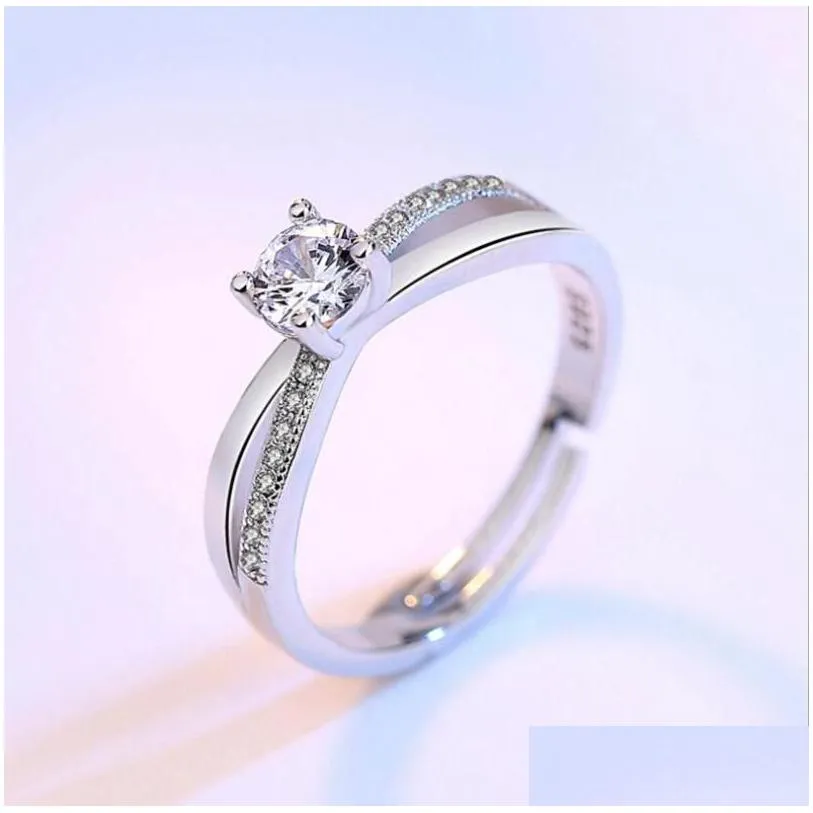 cluster rings 925 sterling silver wedding ring for women cross zirconia luxury opening anel de prata valentine`s day present s-r131