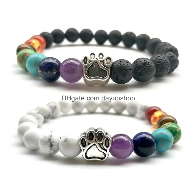 dog cat print charm bracelet 7 chakra natural black lava stone bracelet men women couple creative jewelry gifts15236540