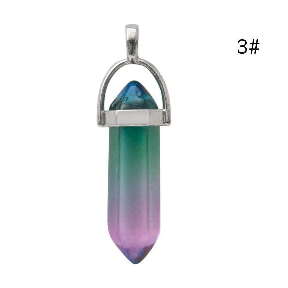 Colorful Glass Hexagon prism Charms Rainbow pendant for Necklace jewelry making women men Wholesale MKI