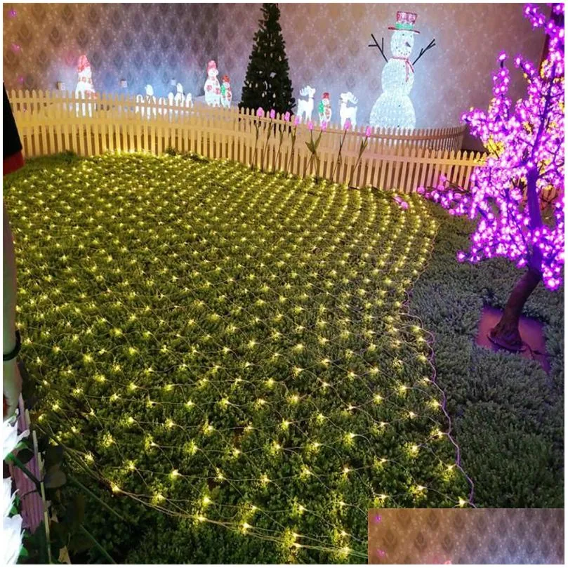 Thrisdar 6X4M 880LED Christmas Net Light Garden Mesh Fairy Garland Outdoor Holiday Wedding Party Backdrop String LED Strings