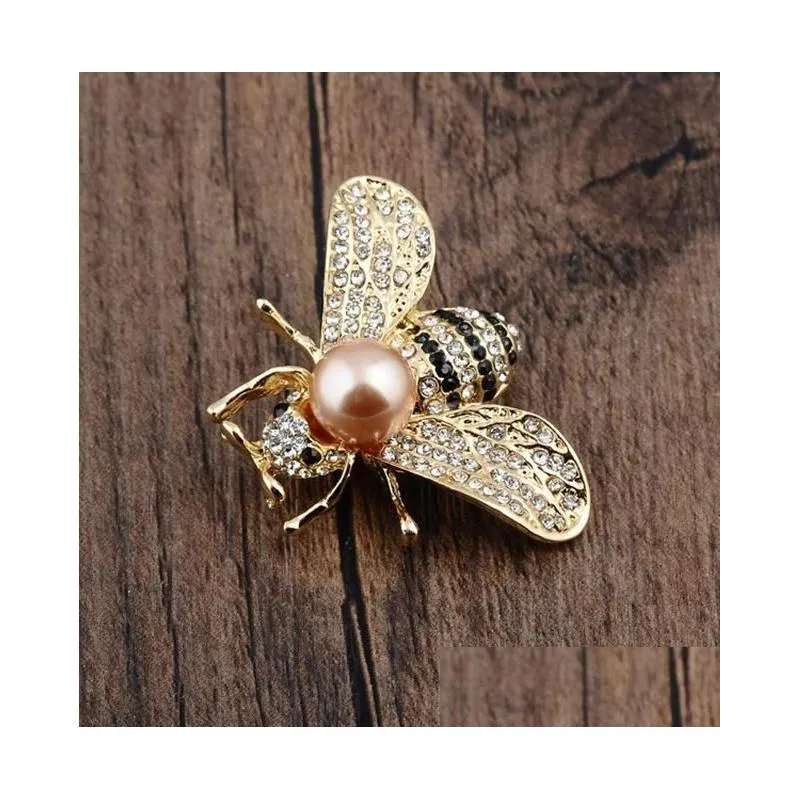 pins, brooches vintage crystal simulated pearl bees for women men insect brooch pin dress coat suit clothes accessories cute jewelry