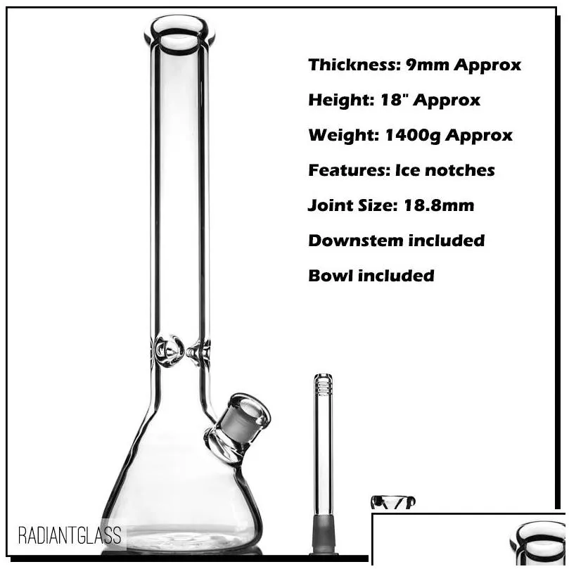 heavy 9mm glass bong hookahs beaker bongs thick elephant joint straight with catcher classical smoking water pipes designer