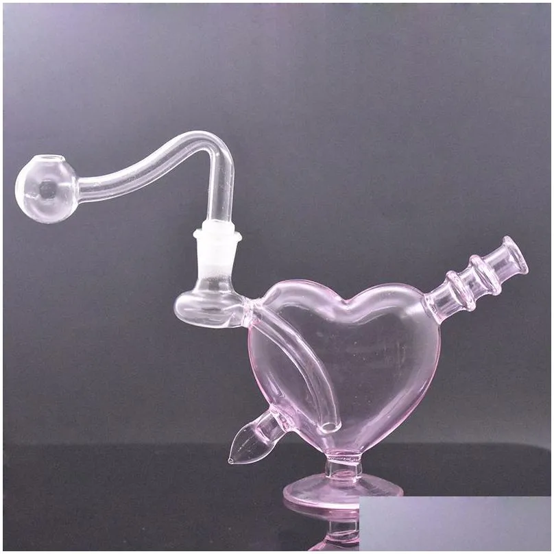 hand bubbler smoking water pipe hookahs pink heart oil burner bong dab rig for smoking accessories with 10mm glass oil burner pipe accept personalized custom