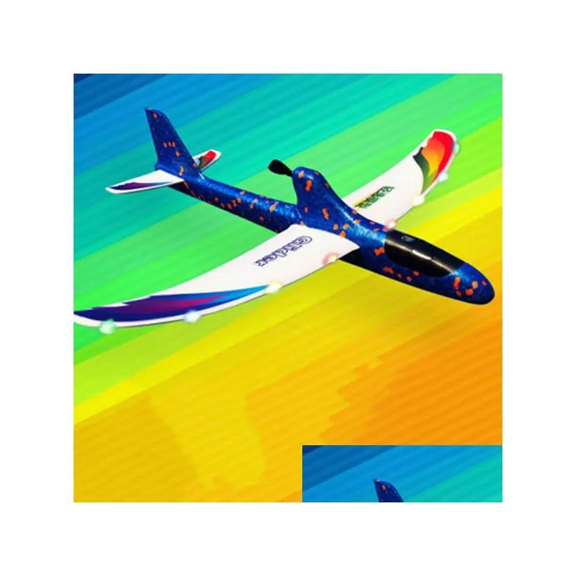 electricrc aircraft airplanes luminous usb charging electric hand throwing glider soft foam coloured lights diy model toy for children gift 0