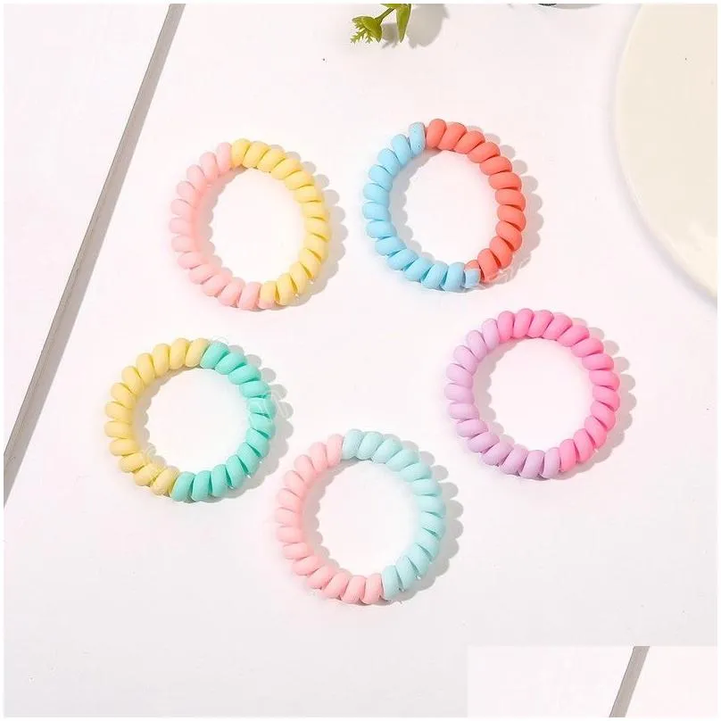 two color stretch hair tie telephone wire elastic rubber bands frosted spiral cord hair rings simple women hair accessories